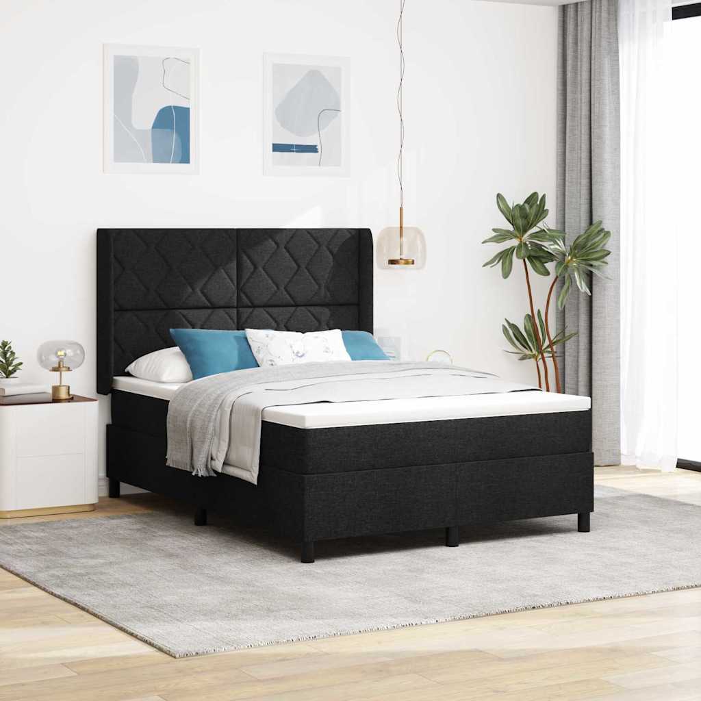LED Κρεβάτι με βάθρο με κεφαλάρι Μαύρο 140 x 190 cm ύφασμα