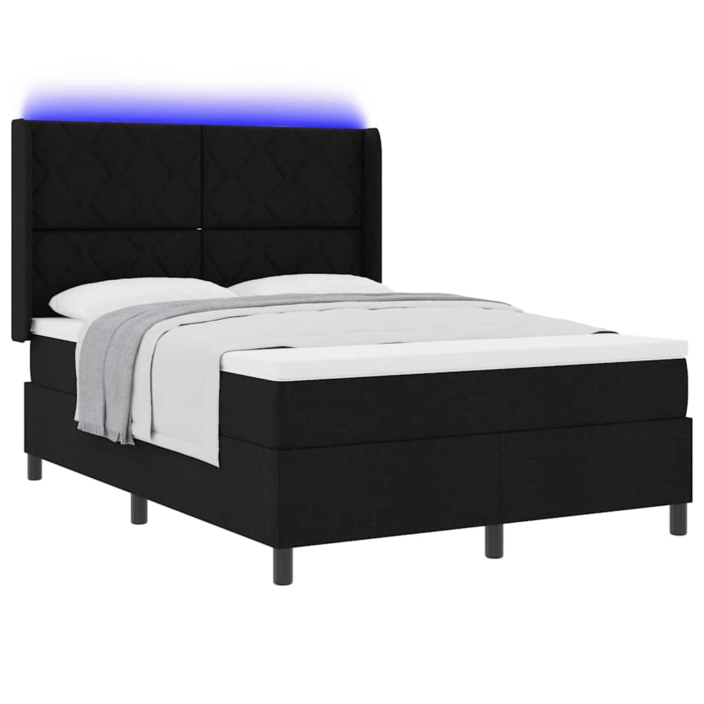 LED Κρεβάτι με βάθρο με κεφαλάρι Μαύρο 140 x 190 cm ύφασμα
