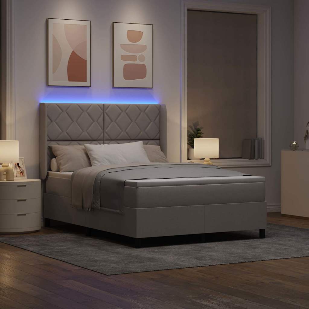 LED Κρεβάτι με βάθρο με κεφαλάρι Taupe 140 x 190 cm ύφασμα - Pakobazaar