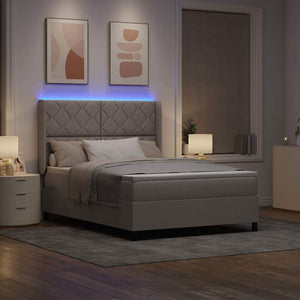 LED Κρεβάτι με βάθρο με κεφαλάρι Taupe 140 x 190 cm ύφασμα - Pakobazaar