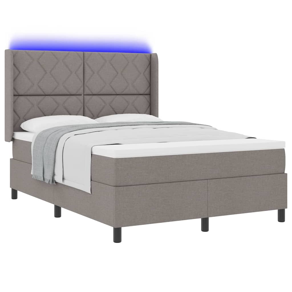 LED Κρεβάτι με βάθρο με κεφαλάρι Taupe 140 x 190 cm ύφασμα - Pakobazaar