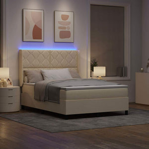 LED Κρεβάτι με βάθρο με κεφαλάρι Κρεμ 140 x 190 cm ύφασμα