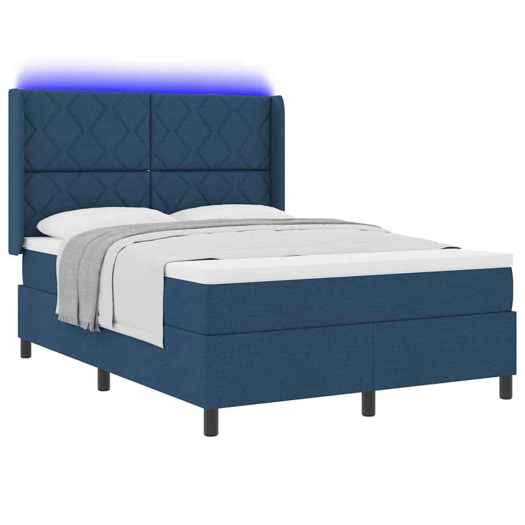 LED Κρεβάτι με βάθρο με κεφαλάρι Μπλε 140 x 190 cm ύφασμα - Pakobazaar