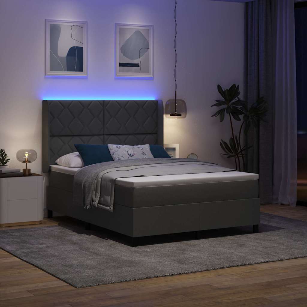 LED Κρεβάτι με βάθρο Σκούρο Γκρι 140 x 200 cm ύφασμα