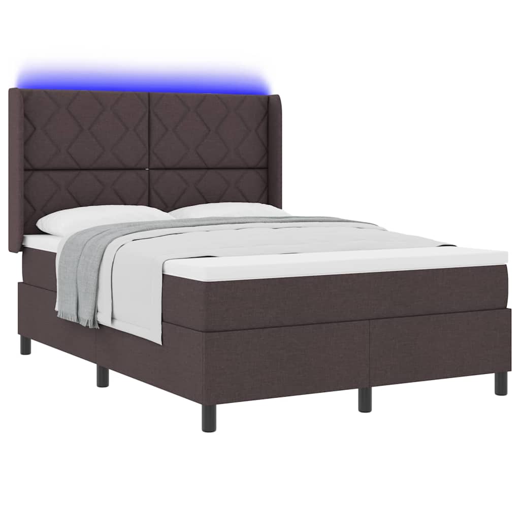 LED Κρεβάτι με βάθρο Σκούρο Καφέ 140 x 200 cm ύφασμα - Pakobazaar