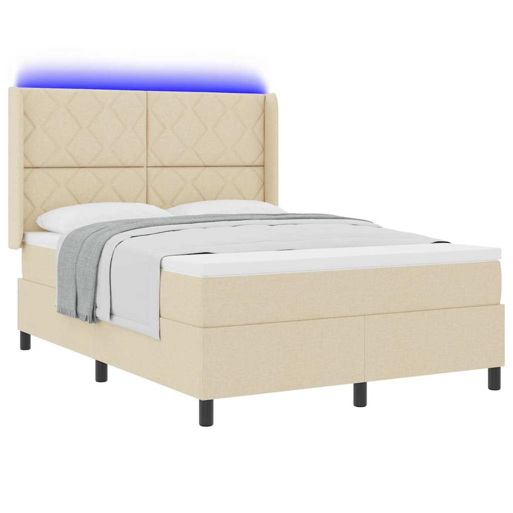LED Κρεβάτι με βάθρο με κεφαλάρι Κρεμ 140 x 200 cm ύφασμα - Pakobazaar