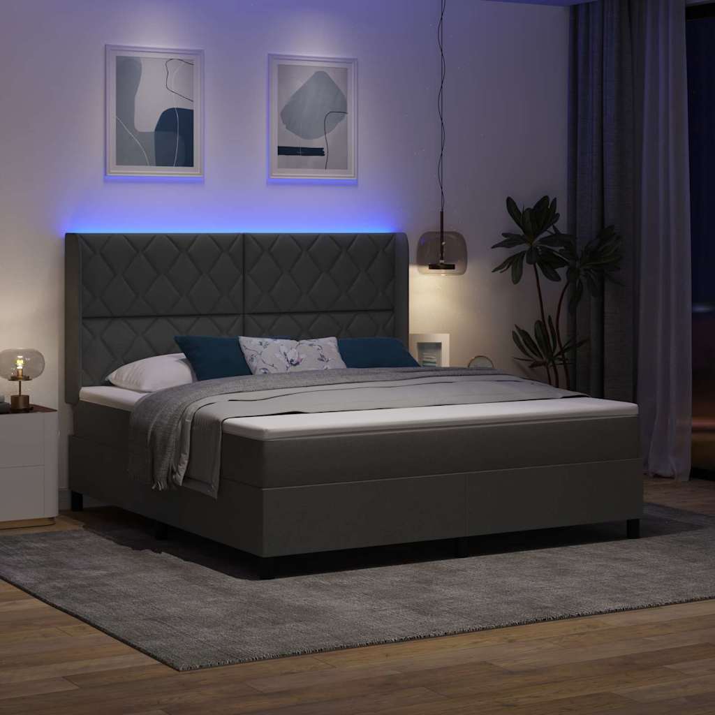 LED Κρεβάτι με βάθρο Σκούρο Γκρι 180 x 200 cm ύφασμα - Pakobazaar