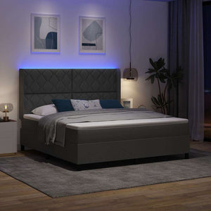 LED Κρεβάτι με βάθρο Σκούρο Γκρι 180 x 200 cm ύφασμα - Pakobazaar