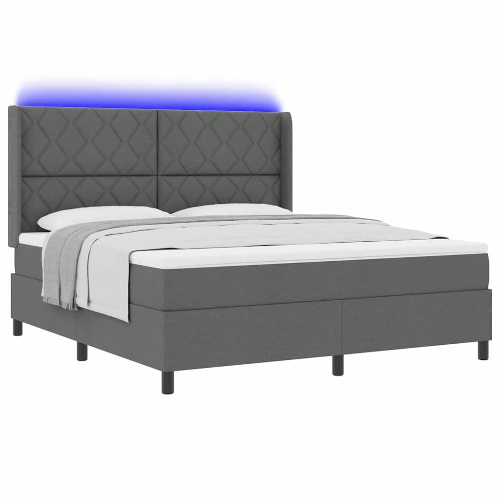 LED Κρεβάτι με βάθρο Σκούρο Γκρι 180 x 200 cm ύφασμα - Pakobazaar
