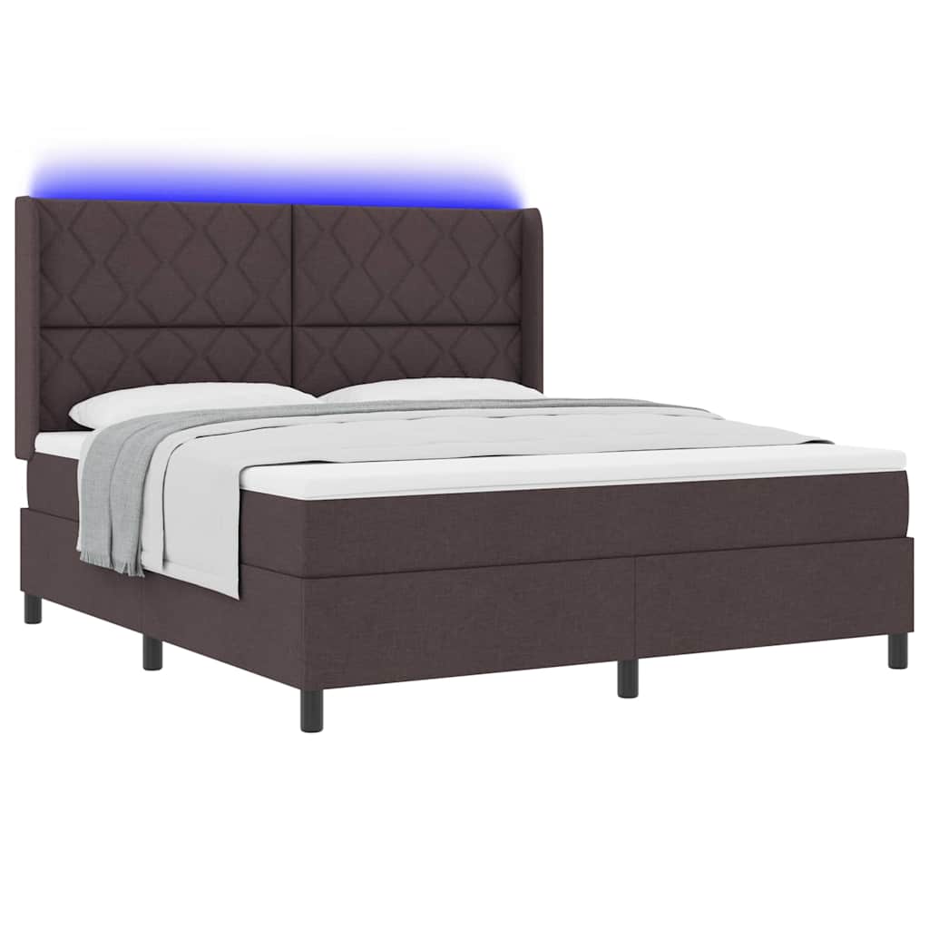 LED Κρεβάτι με βάθρο Σκούρο Καφέ 180 x 200 cm ύφασμα - Pakobazaar