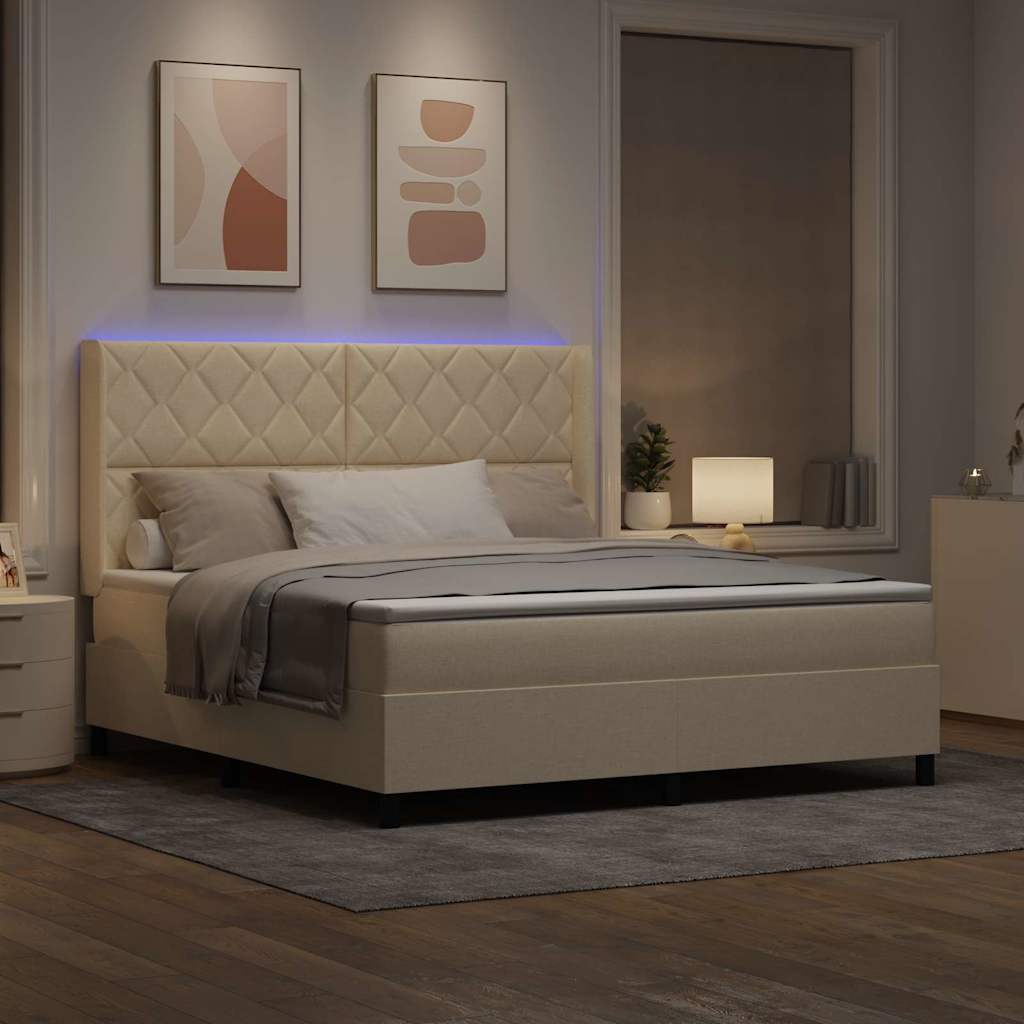 LED Κρεβάτι με βάθρο με κεφαλάρι Κρεμ 180 x 200 cm ύφασμα - Pakobazaar