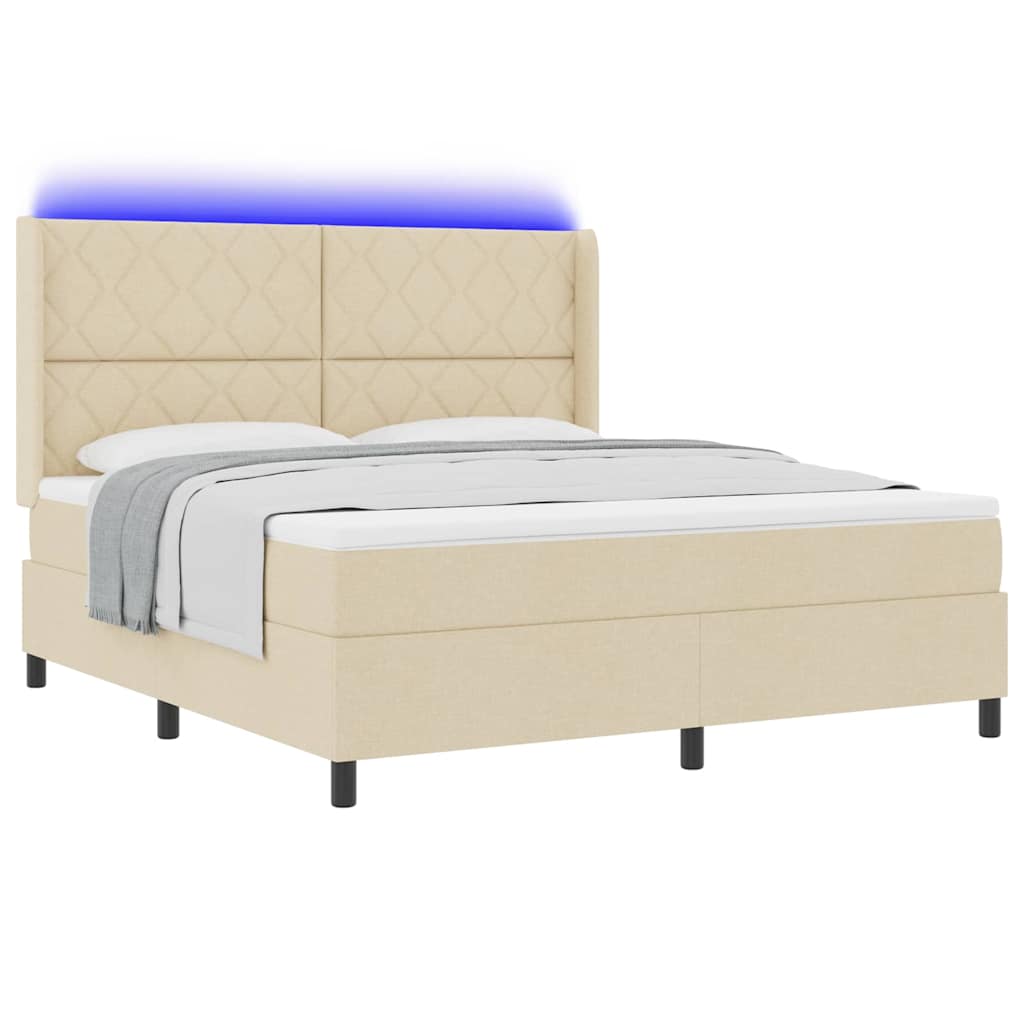 LED Κρεβάτι με βάθρο με κεφαλάρι Κρεμ 180 x 200 cm ύφασμα - Pakobazaar