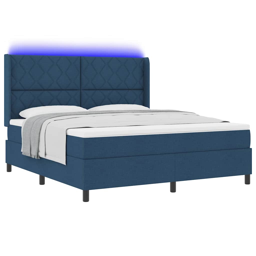 LED Κρεβάτι με βάθρο με κεφαλάρι Μπλε 180 x 200 cm ύφασμα - Pakobazaar