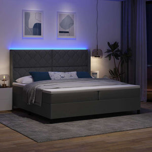 LED Κρεβάτι με βάθρο Σκούρο Γκρι 200 x 200 cm ύφασμα - Pakobazaar