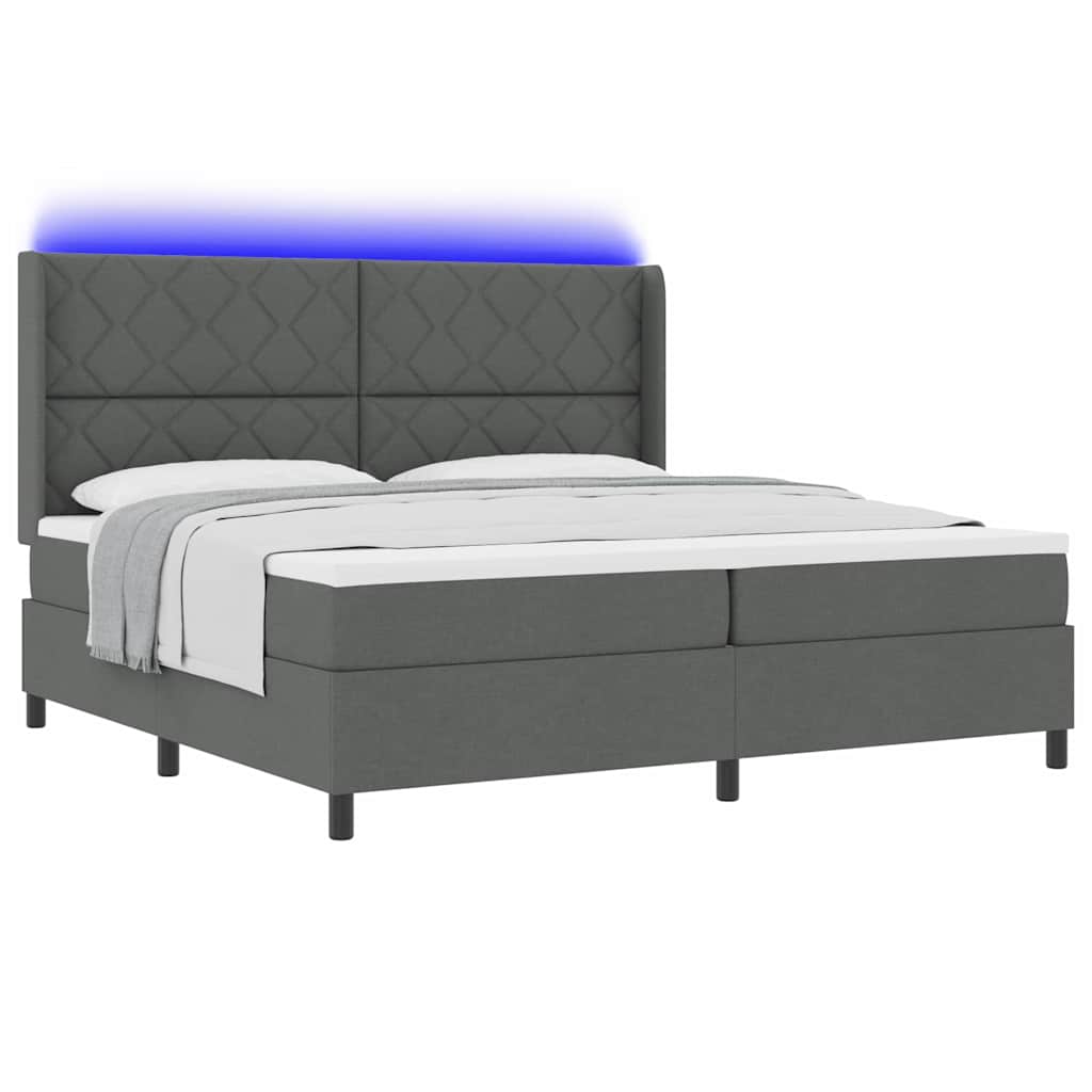 LED Κρεβάτι με βάθρο Σκούρο Γκρι 200 x 200 cm ύφασμα - Pakobazaar