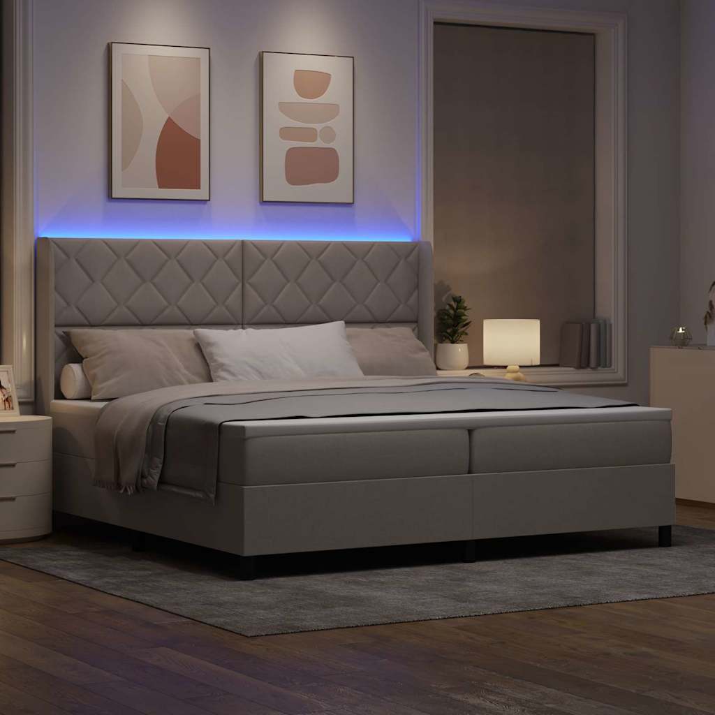 LED Κρεβάτι με βάθρο με κεφαλάρι Taupe 200 x 200 cm ύφασμα