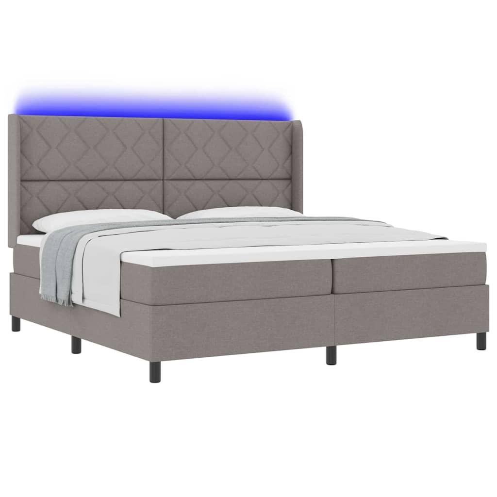 LED Κρεβάτι με βάθρο με κεφαλάρι Taupe 200 x 200 cm ύφασμα