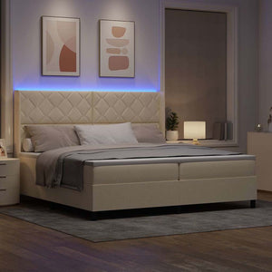 LED Κρεβάτι με βάθρο με κεφαλάρι Κρεμ 200 x 200 cm ύφασμα - Pakobazaar
