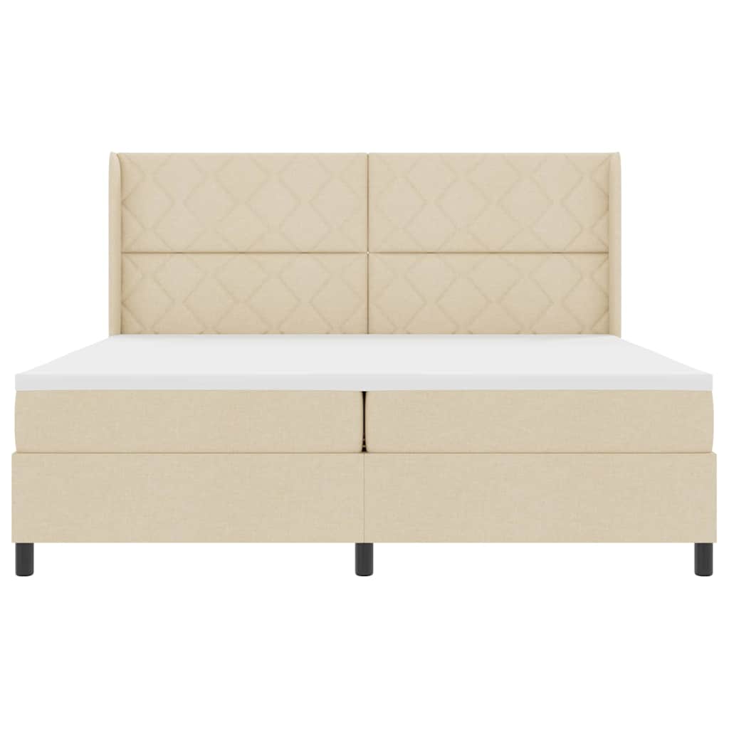 LED Κρεβάτι με βάθρο με στρώμα Κρεμ 200 x 200 cm ύφασμα - Pakobazaar