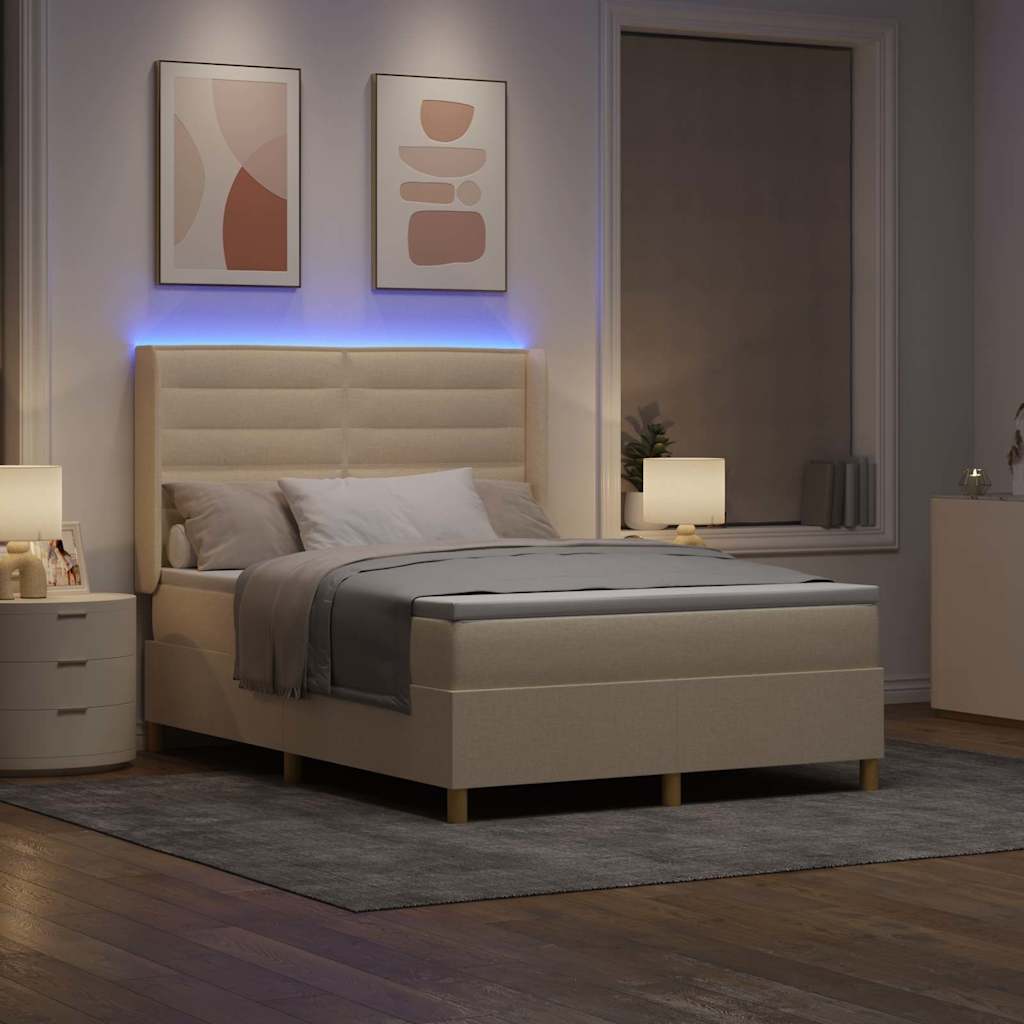 Κρεβάτι με ελατήρια με κεφαλάρι Κρεμ 160 x 200 cm ύφασμα - Pakobazaar