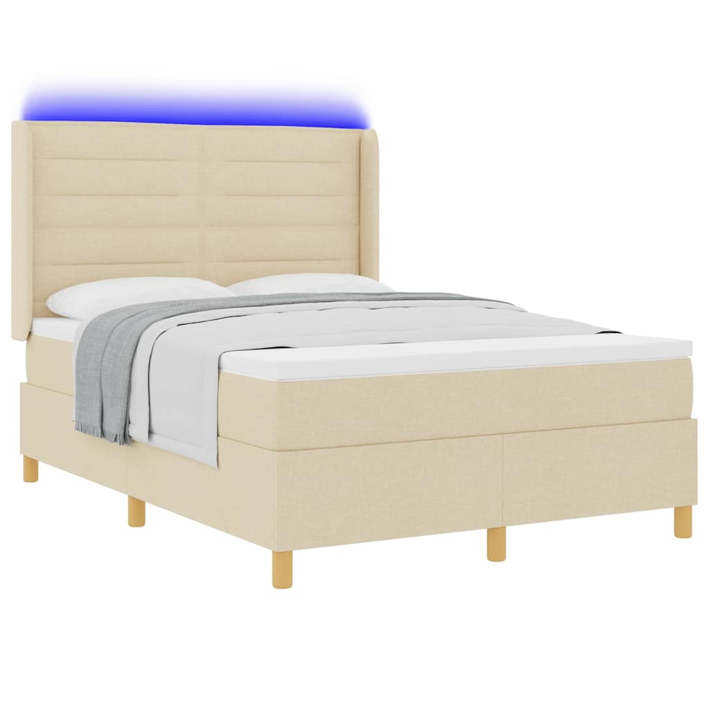 Κρεβάτι με ελατήρια με κεφαλάρι Κρεμ 160 x 200 cm ύφασμα - Pakobazaar