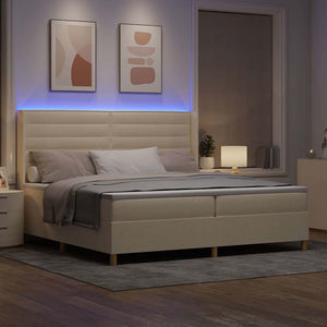 Κρεβάτι με ελατήρια με στρώμα με led Κρεμ 200 x 200 cm ύφασμα - Pakobazaar