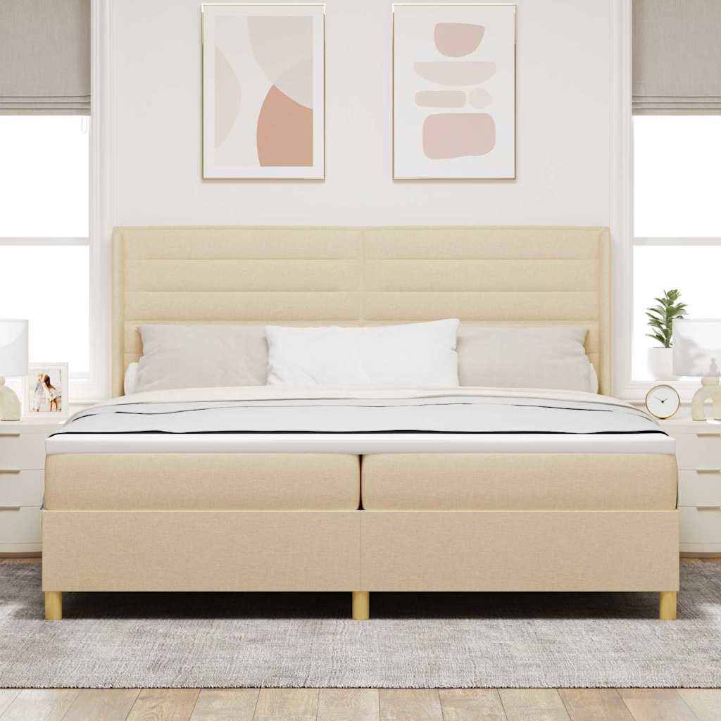 Κρεβάτι με ελατήρια με στρώμα με led Κρεμ 140 x 200 cm ύφασμα - Pakobazaar