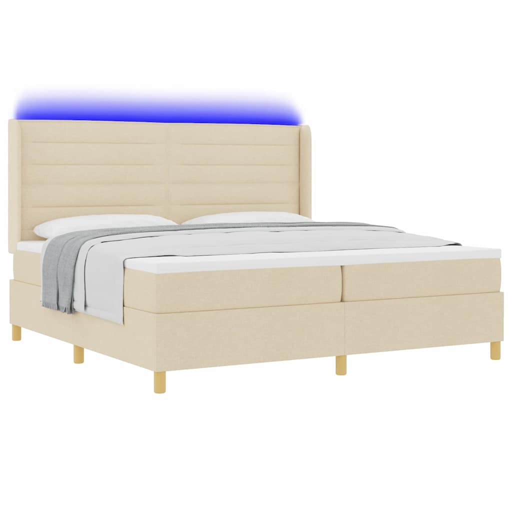 Κρεβάτι με ελατήρια με στρώμα με led Κρεμ 140 x 200 cm ύφασμα - Pakobazaar