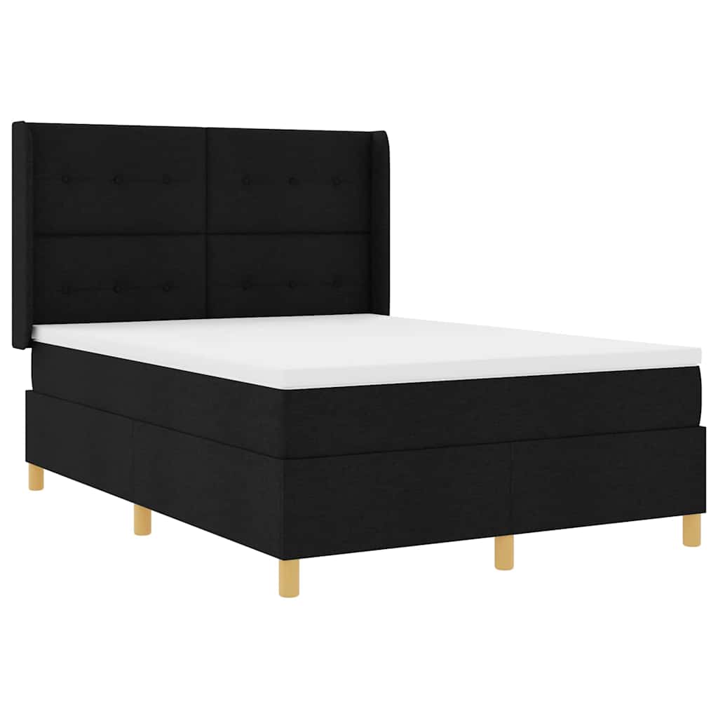 Κρεβάτι με ελατήρια με κεφαλάρι Μαύρο 140 x 190 cm ύφασμα - Pakobazaar