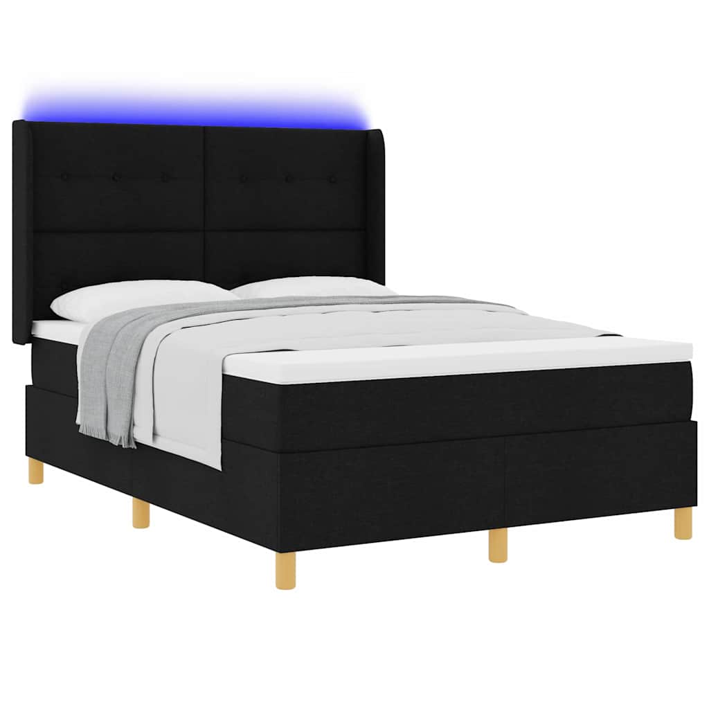 Κρεβάτι με ελατήρια με κεφαλάρι Μαύρο 140 x 190 cm ύφασμα - Pakobazaar