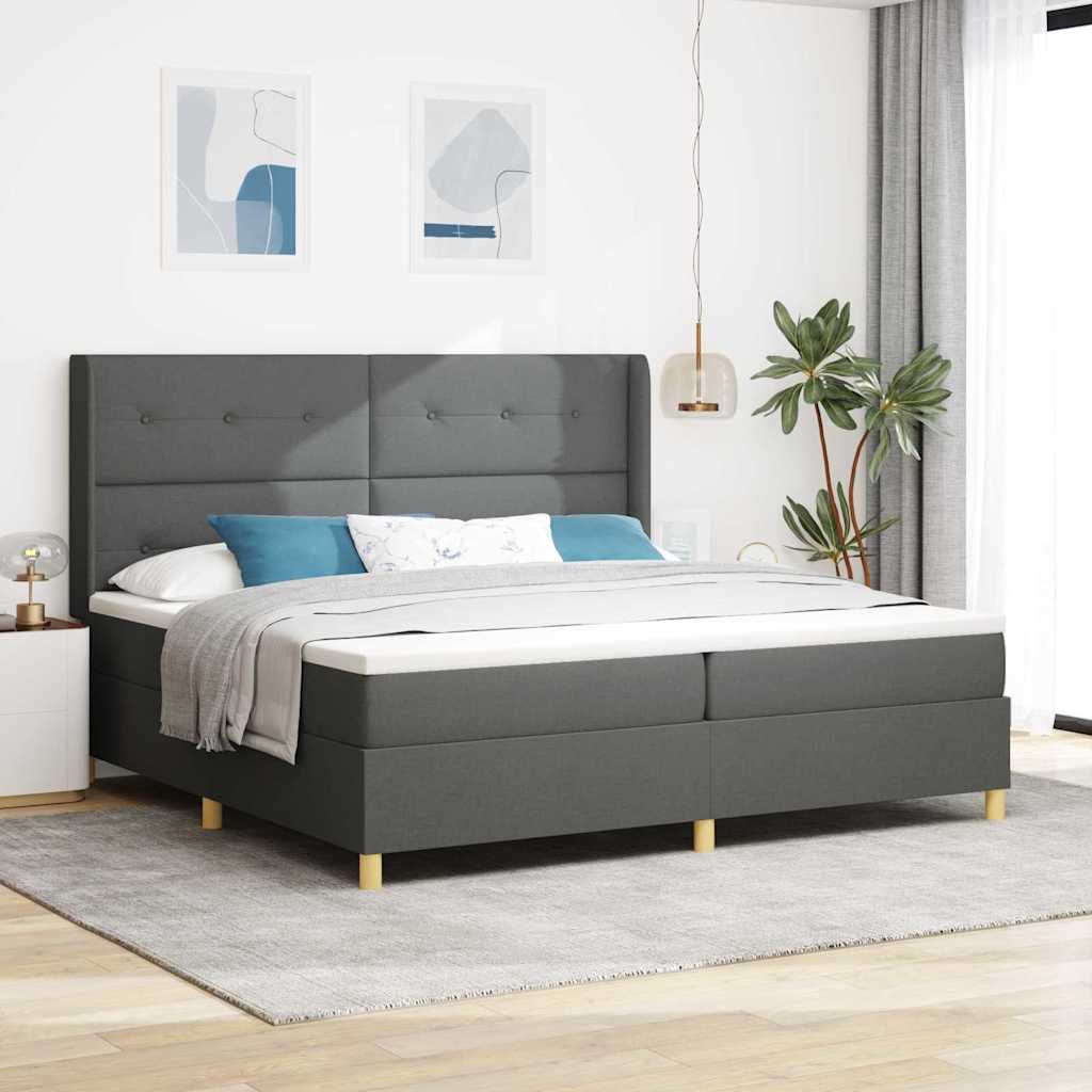 Κρεβάτι με ελατήρια με κεφαλάρι Γκρι 200 x 200 cm ύφασμα - Pakobazaar
