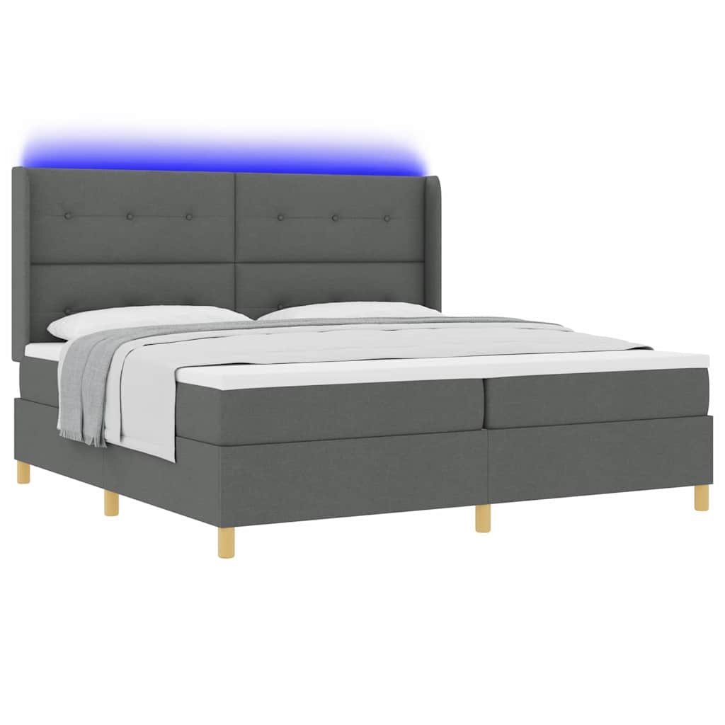 Κρεβάτι με ελατήρια με κεφαλάρι Γκρι 200 x 200 cm ύφασμα - Pakobazaar