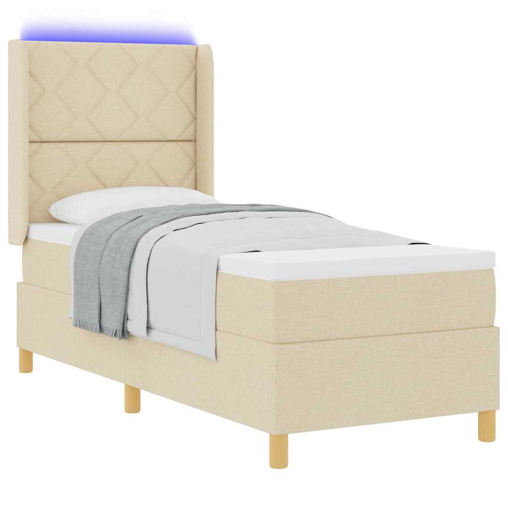 Κρεβάτι με ελατήρια με κεφαλάρι Κρεμ 80 x 200 cm ύφασμα - Pakobazaar