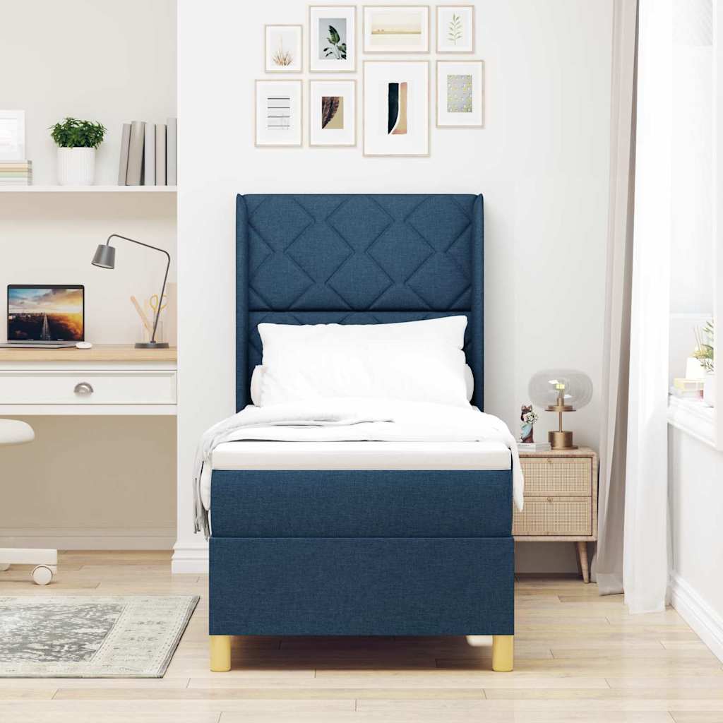 Κρεβάτι με ελατήρια με στρώμα Μπλε 140 x 200 cm ύφασμα - Pakobazaar