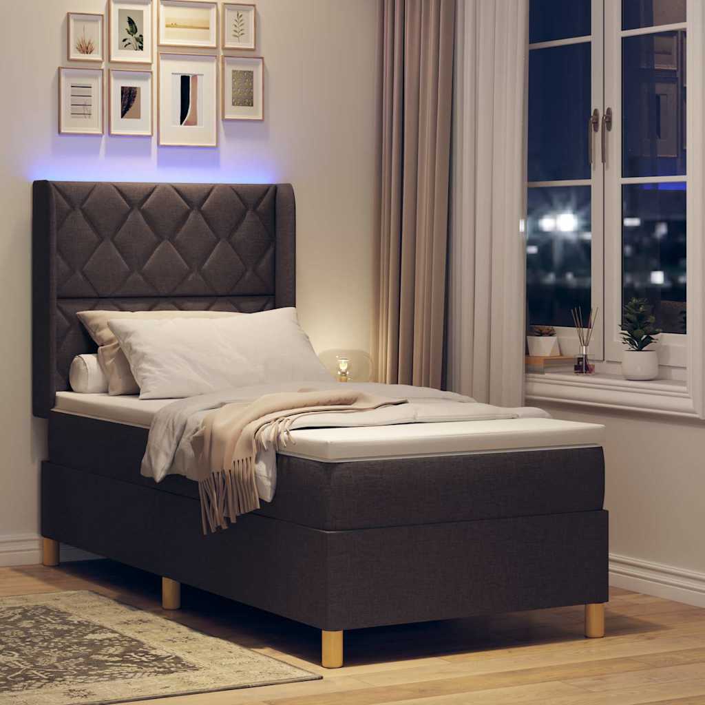 Κρεβάτι με ελατήρια με κεφαλάρι Καφέ 90 x 190 cm ύφασμα - Pakobazaar