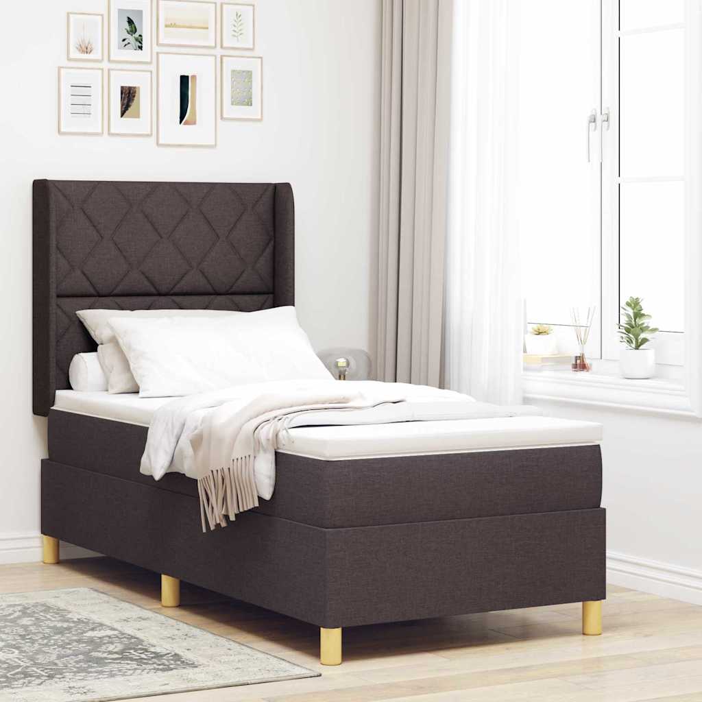 Κρεβάτι με ελατήρια με μαξιλάρι Καφέ 90 x 200 cm ύφασμα - Pakobazaar