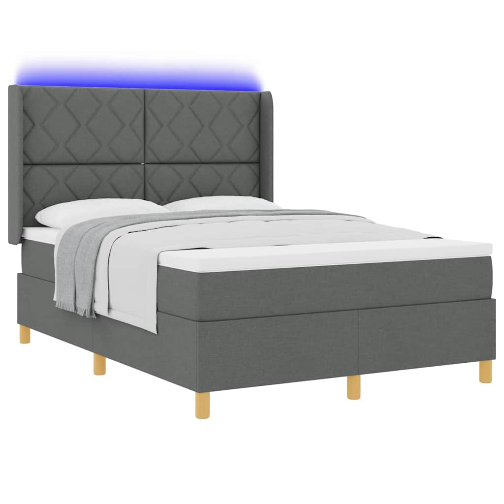 Κρεβάτι με ελατήρια με κεφαλάρι Γκρι 140 x 190 cm ύφασμα - Pakobazaar