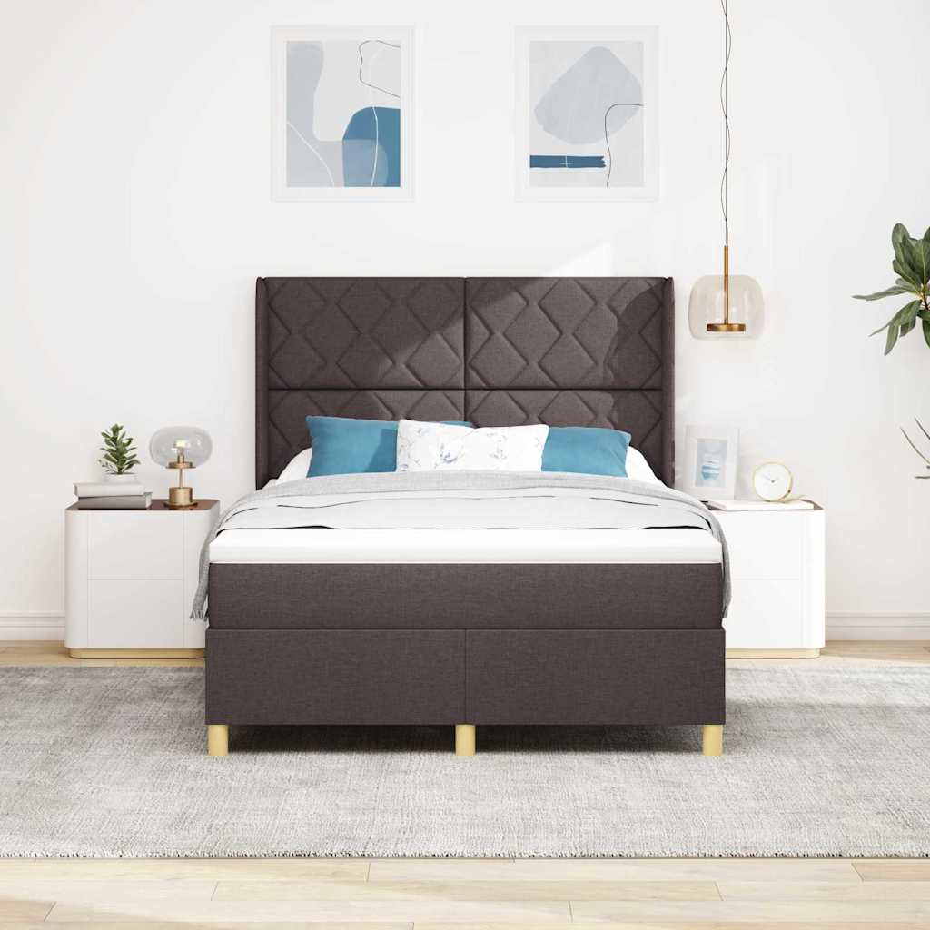 Κρεβάτι με ελατήρια με κεφαλάρι Καφέ 140 x 190 cm ύφασμα - Pakobazaar