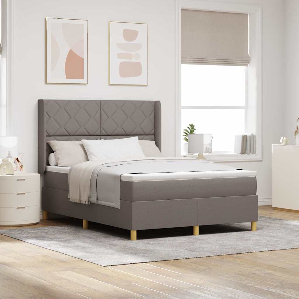 Κρεβάτι με ελατήρια με κεφαλάρι Taupe 140 x 190 cm ύφασμα - Pakobazaar