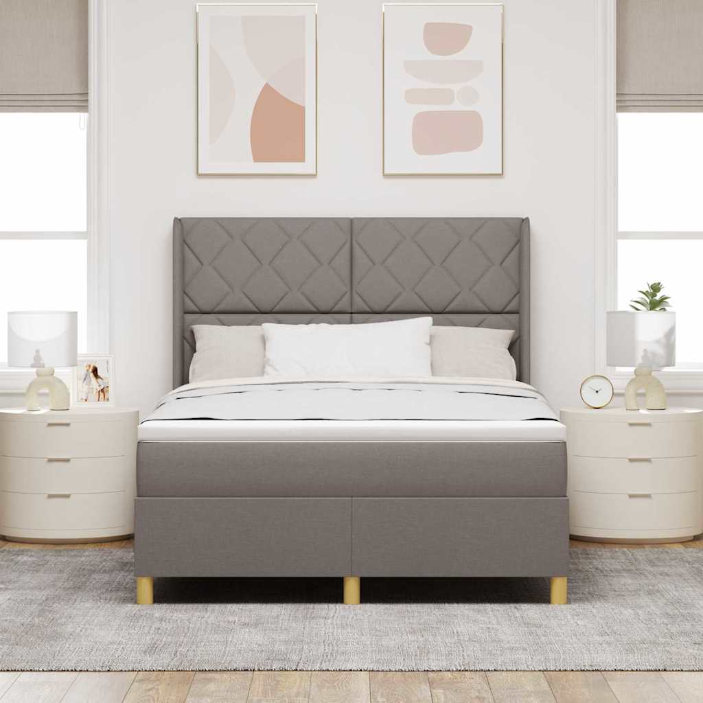 Κρεβάτι με ελατήρια με κεφαλάρι Taupe 140 x 190 cm ύφασμα - Pakobazaar