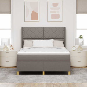 Κρεβάτι με ελατήρια με κεφαλάρι Taupe 140 x 190 cm ύφασμα - Pakobazaar
