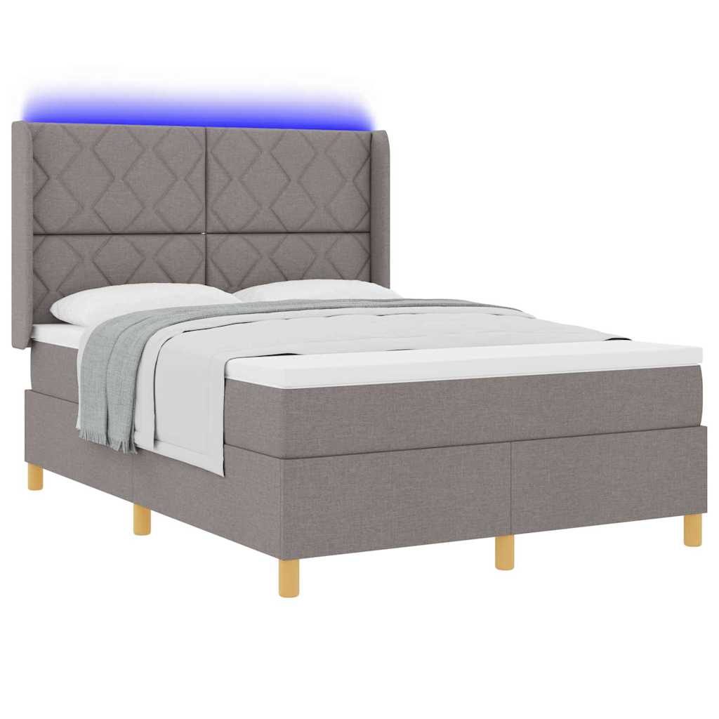 Κρεβάτι με ελατήρια με κεφαλάρι Taupe 140 x 190 cm ύφασμα - Pakobazaar