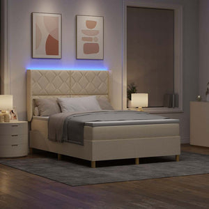 Κρεβάτι με ελατήρια με κεφαλάρι Κρεμ 140 x 190 cm ύφασμα