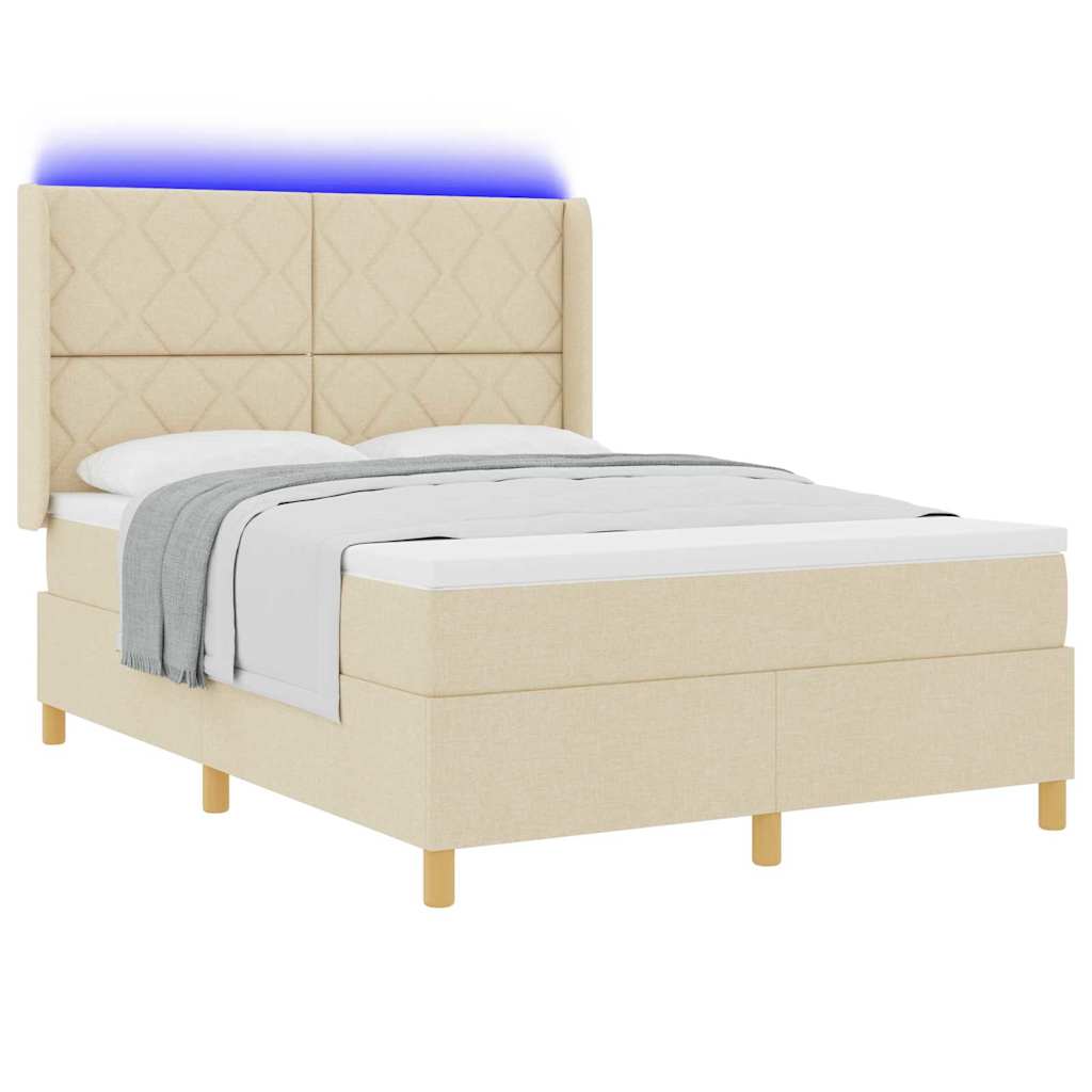Κρεβάτι με ελατήρια με κεφαλάρι Κρεμ 140 x 190 cm ύφασμα