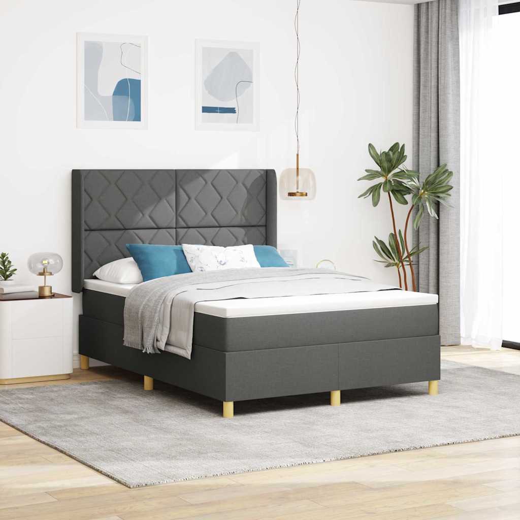 Κρεβάτι με ελατήρια με κεφαλάρι Γκρι 140 x 200 cm ύφασμα