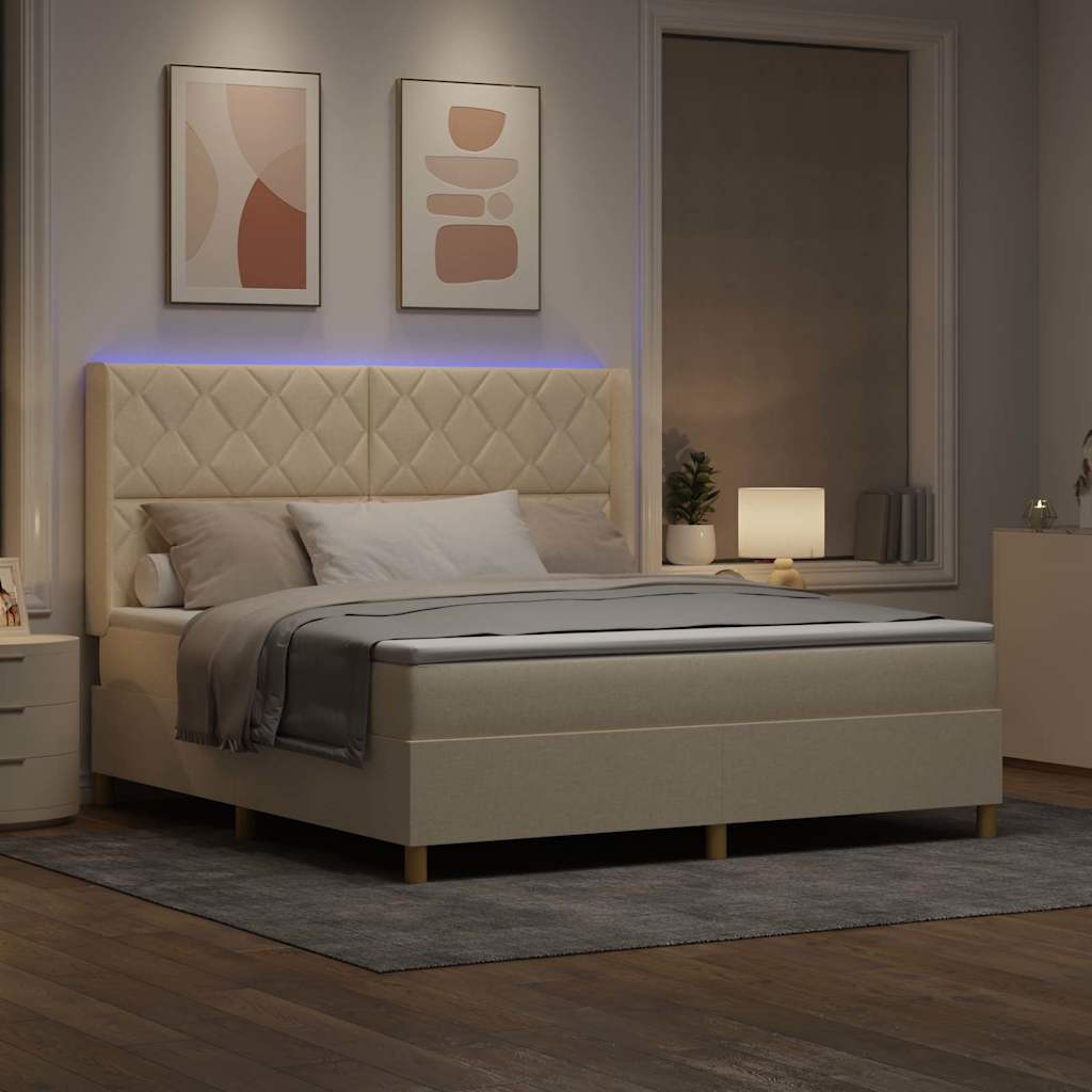 Κρεβάτι με ελατήρια με κεφαλάρι Κρεμ 180 x 200 cm ύφασμα - Pakobazaar