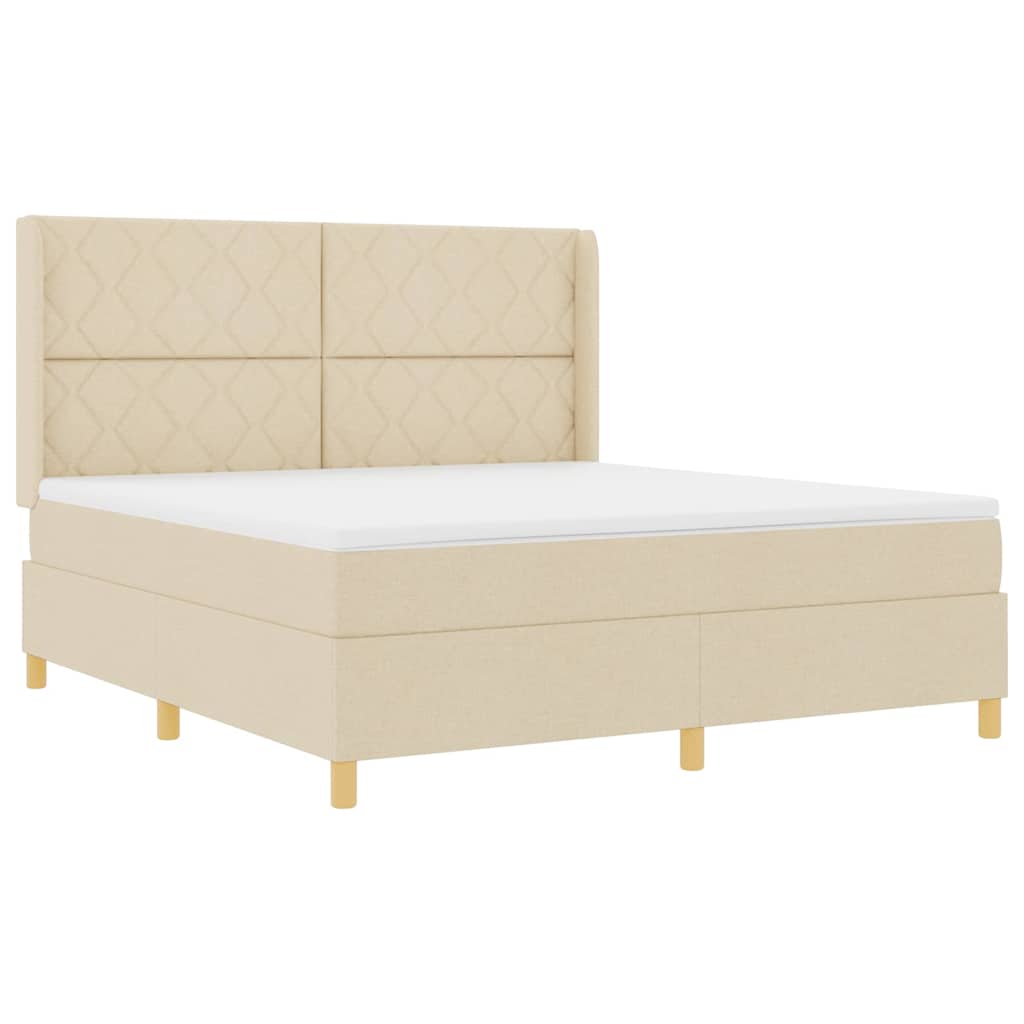 Κρεβάτι με ελατήρια με κεφαλάρι Κρεμ 180 x 200 cm ύφασμα - Pakobazaar