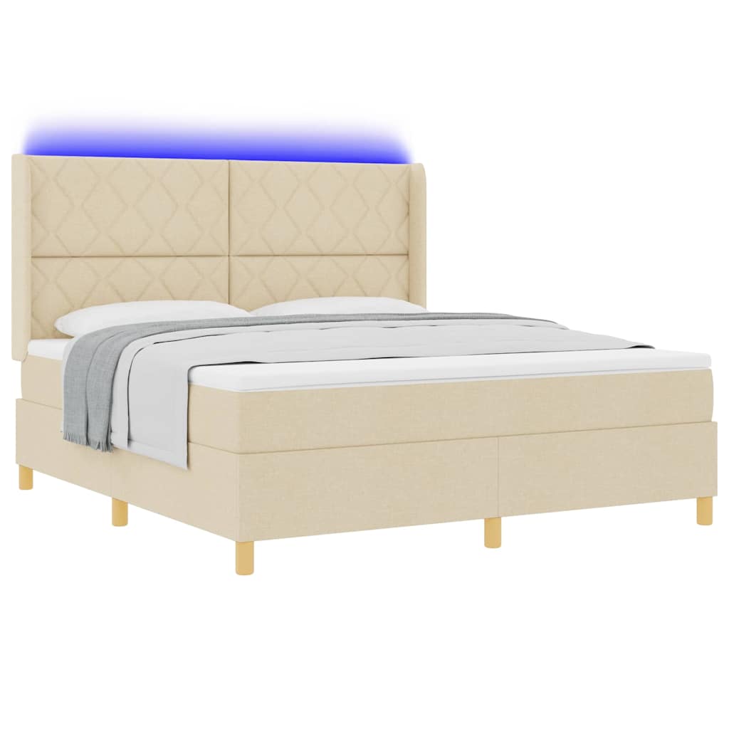 Κρεβάτι με ελατήρια με κεφαλάρι Κρεμ 180 x 200 cm ύφασμα - Pakobazaar