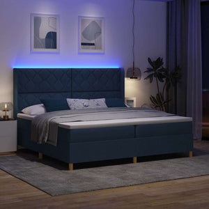 Κρεβάτι με ελατήρια με στρώμα με led Μπλε 200 x 200 cm ύφασμα - Pakobazaar