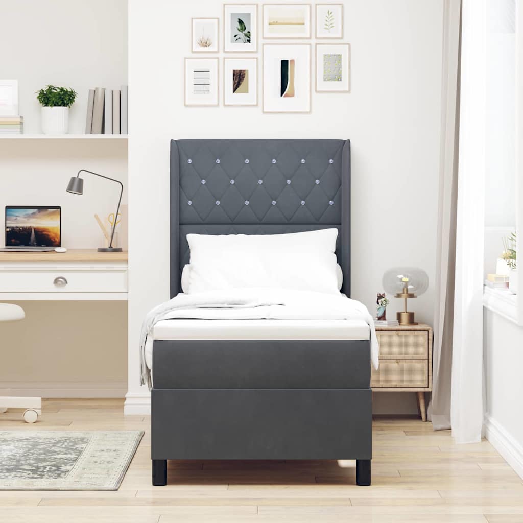 Κρεβάτι με ελατήρια με στρώμα Σκούρο Γκρι 80 x 200 cm Βελούδο